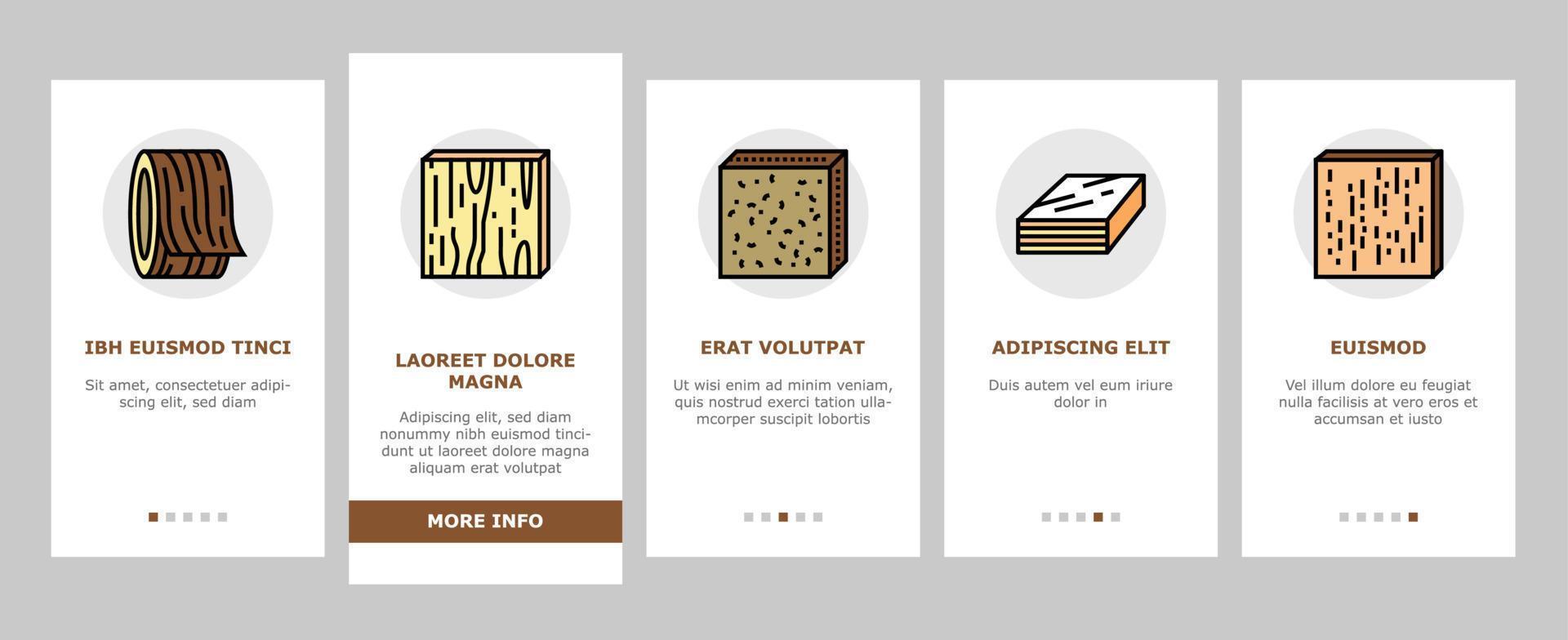 Timber Wood Industrial Production Onboarding Icons Set Vector