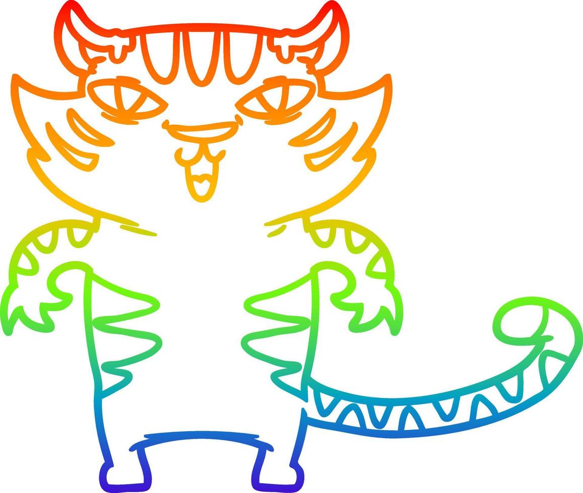 rainbow gradient line drawing happy cartoon tiger vector