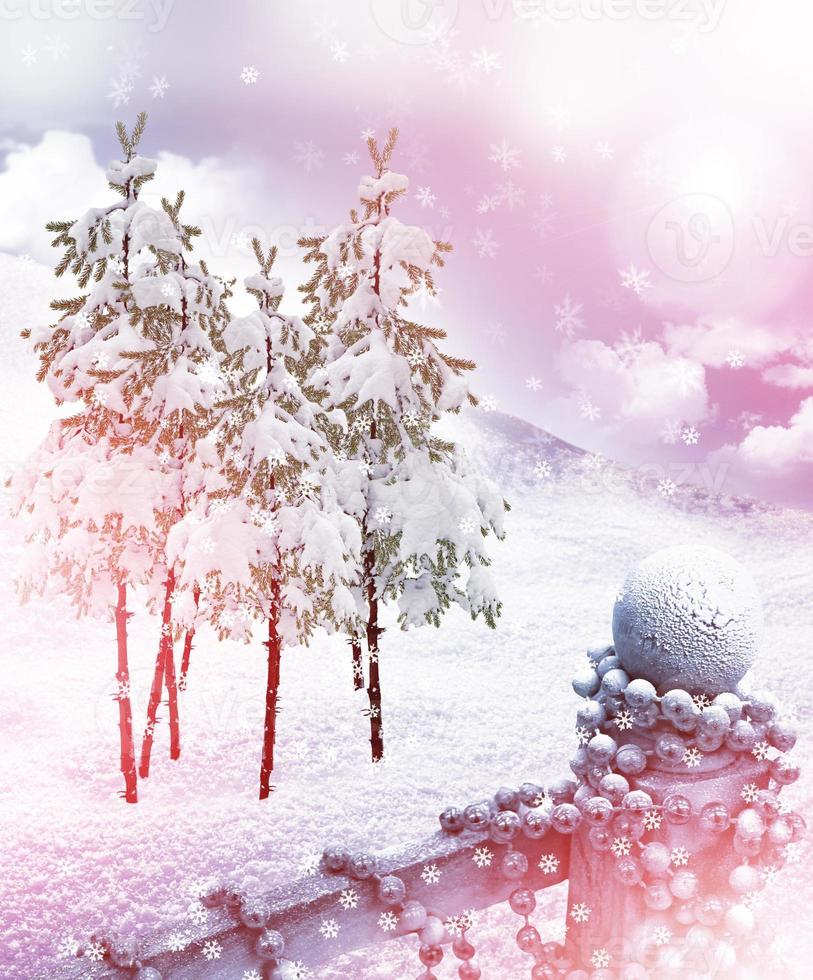 Christmas card. Winter landscape. Snow covered trees photo