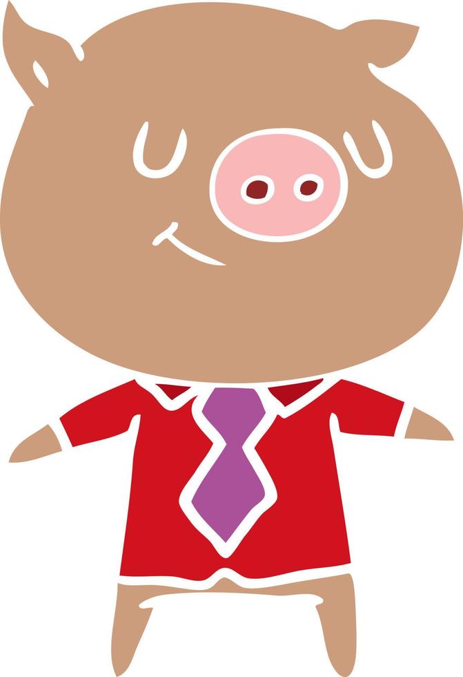 cerdo inteligente de dibujos animados de estilo de color plano feliz vector