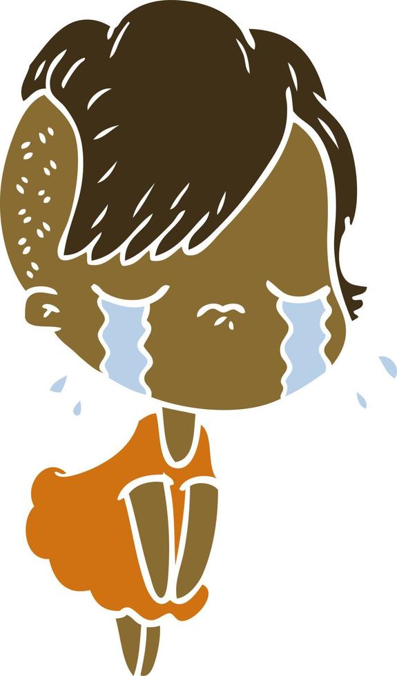 niña llorando de dibujos animados de estilo de color plano vector