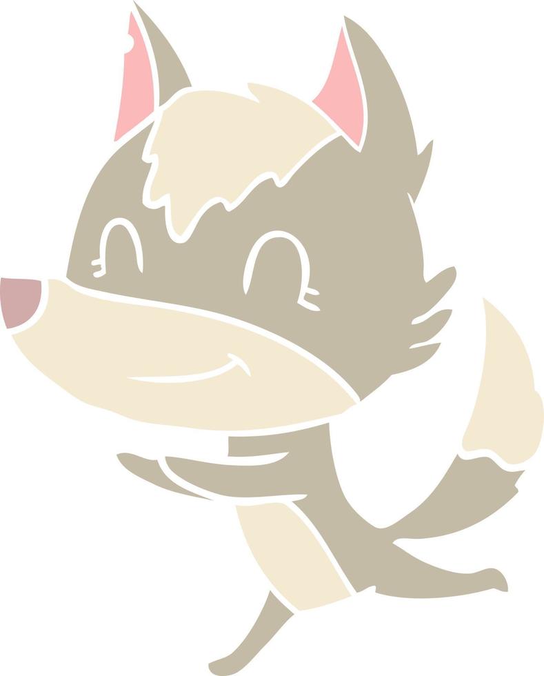 friendly flat color style cartoon wolf running vector