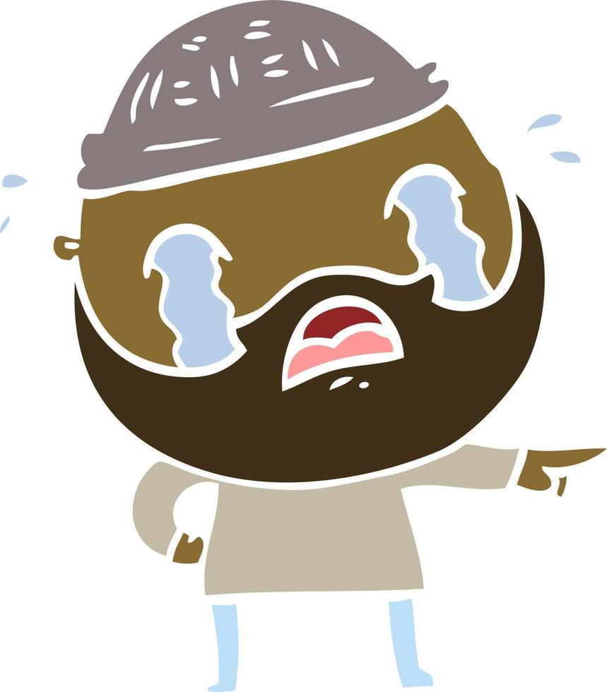 flat color style cartoon bearded man crying vector