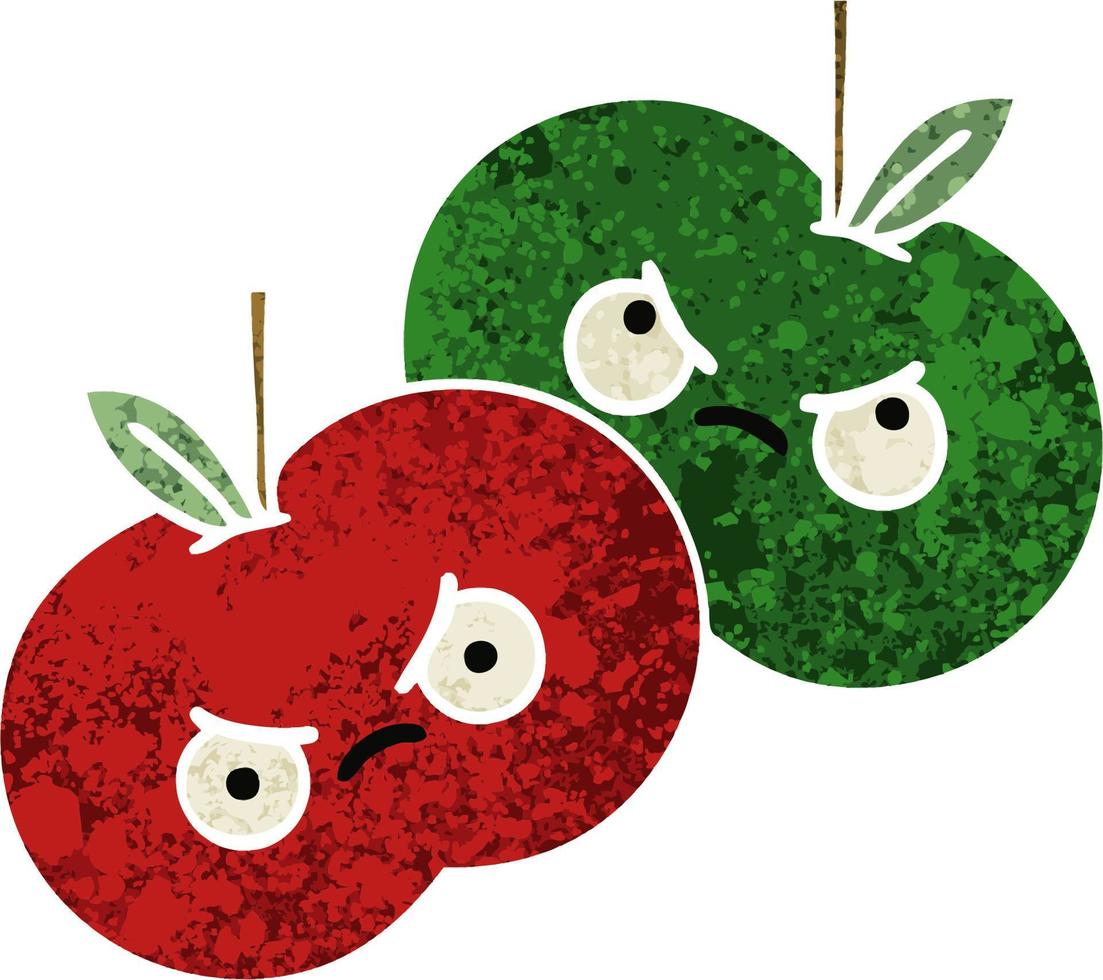 retro illustration style cartoon juicy apple vector