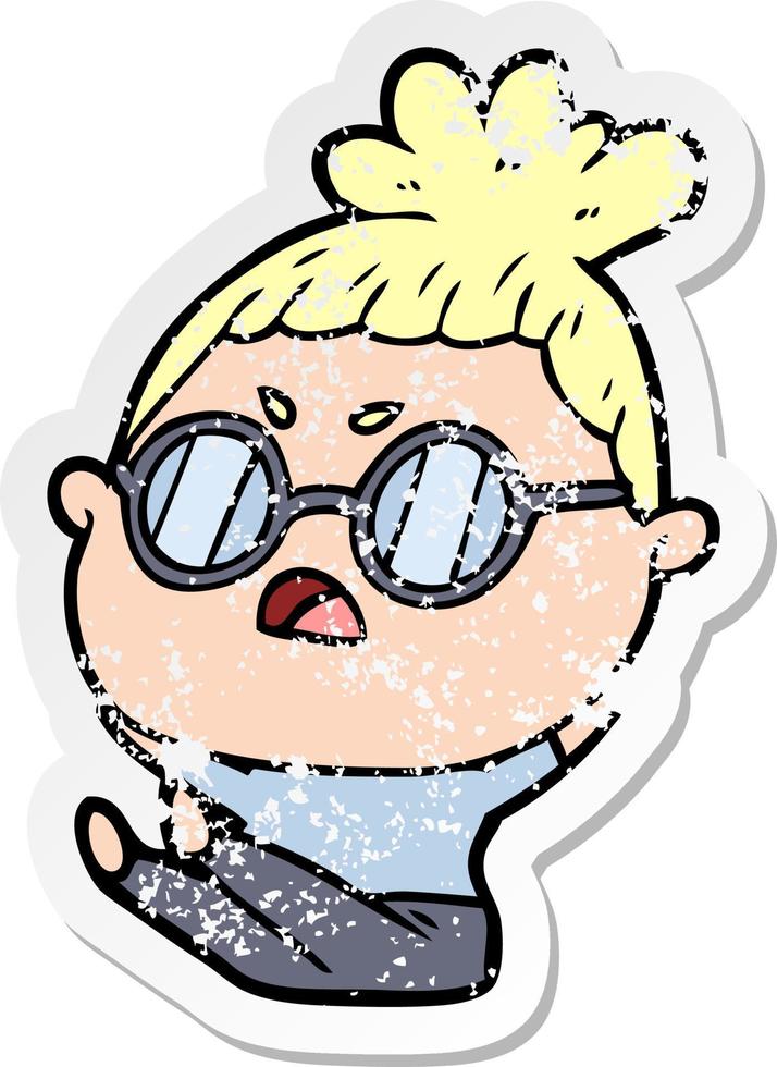 distressed sticker of a cartoon annoyed woman vector