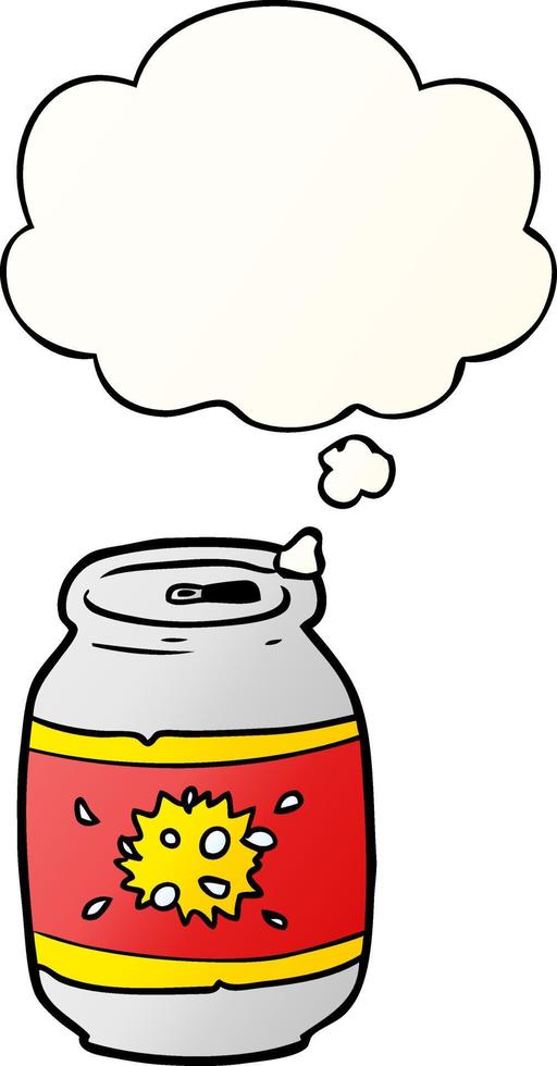 cartoon soda can and thought bubble in smooth gradient style vector