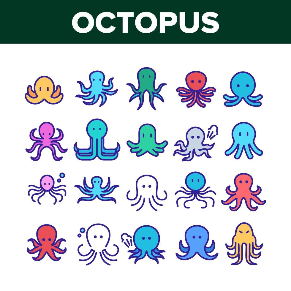 Octopus Ocean Mollusk Collection Icons Set Vector