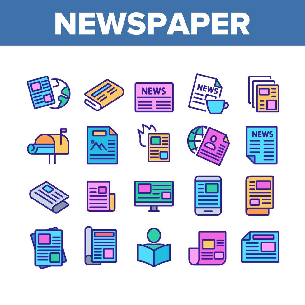 Newspaper Collection Elements Icons Set Vector