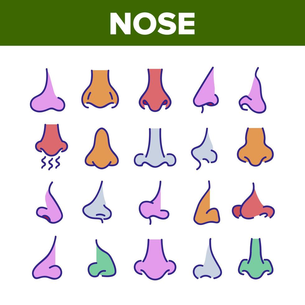 Nose Human Face Organ Collection Icons Set Vector