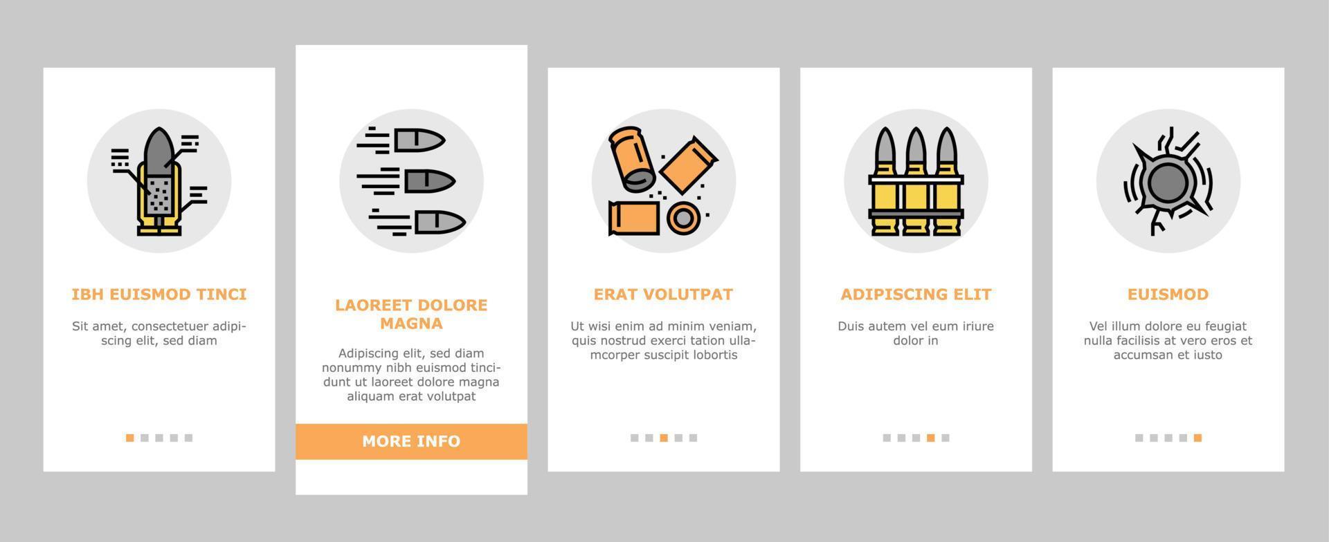 Bullet Ammunition Onboarding Icons Set Vector