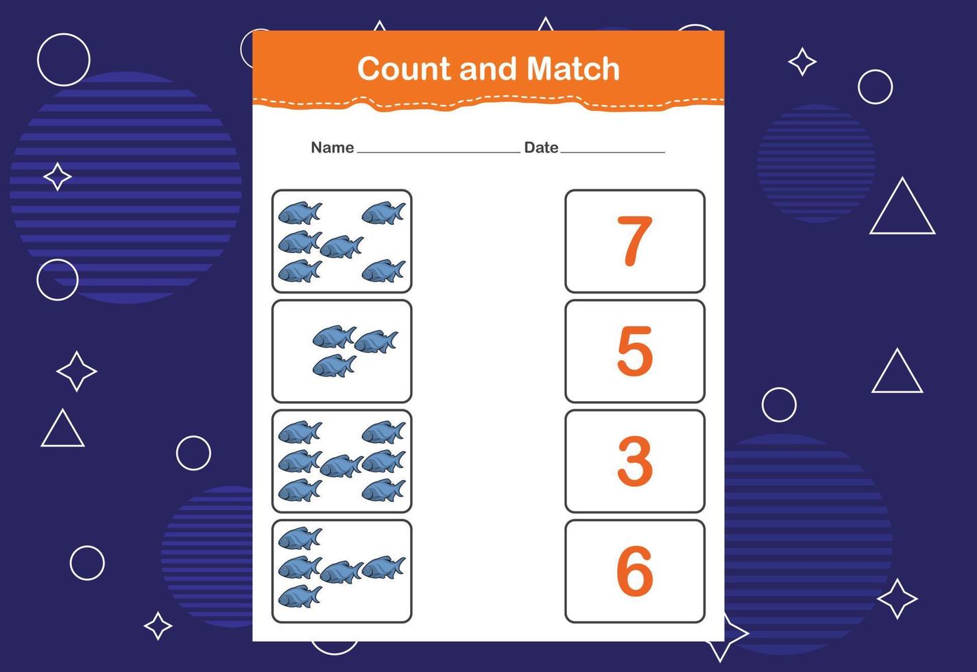 Count and match with the correct number. Matching education game. Count how many items and choose the correct number vector