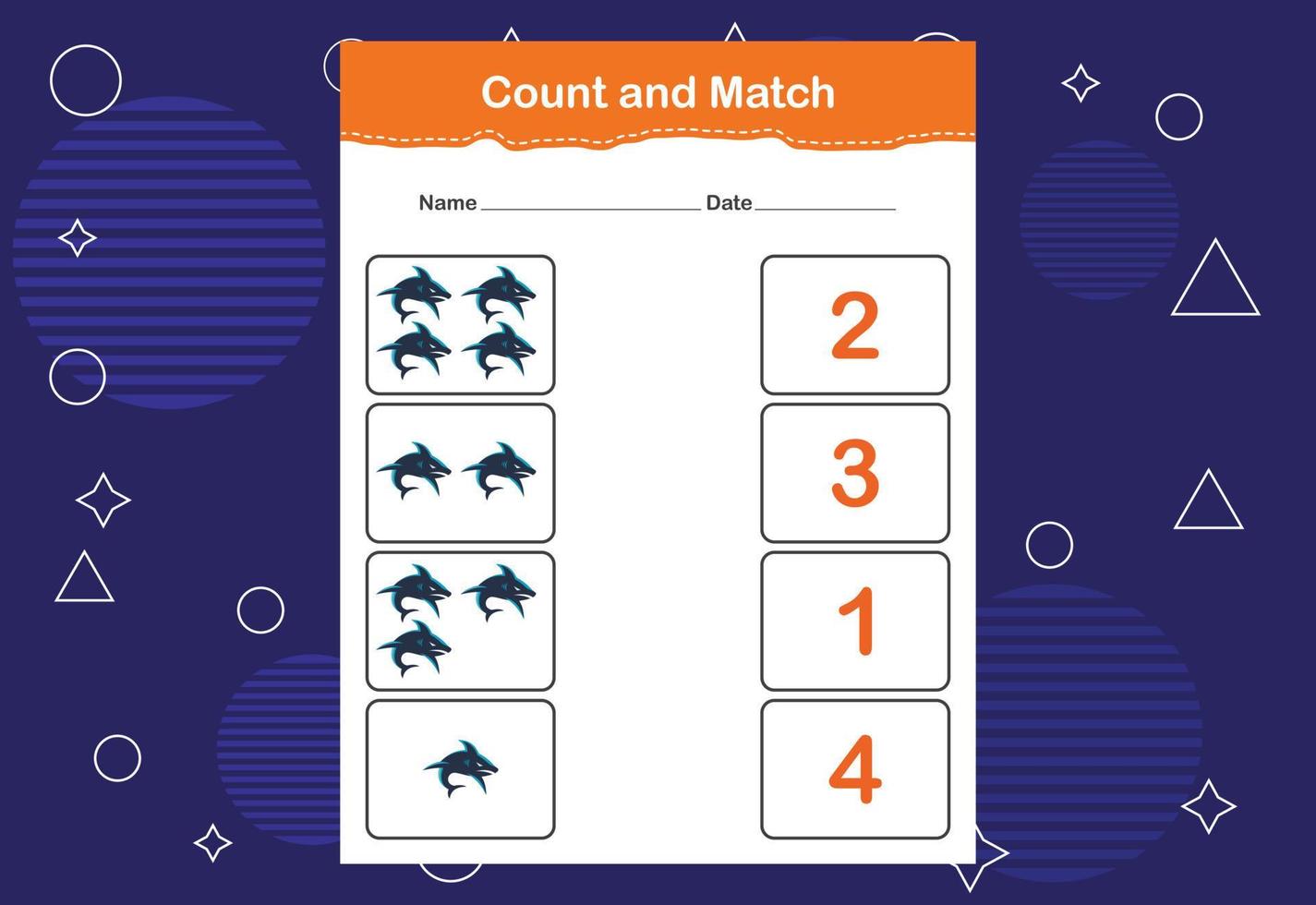 Count and match with the correct number. Matching education game. Count how many items and choose the correct number vector