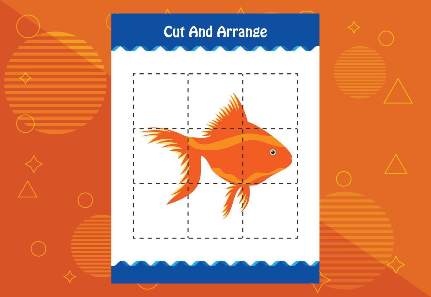 Cut and arrange with a fish worksheet for kids. Educational game for children vector