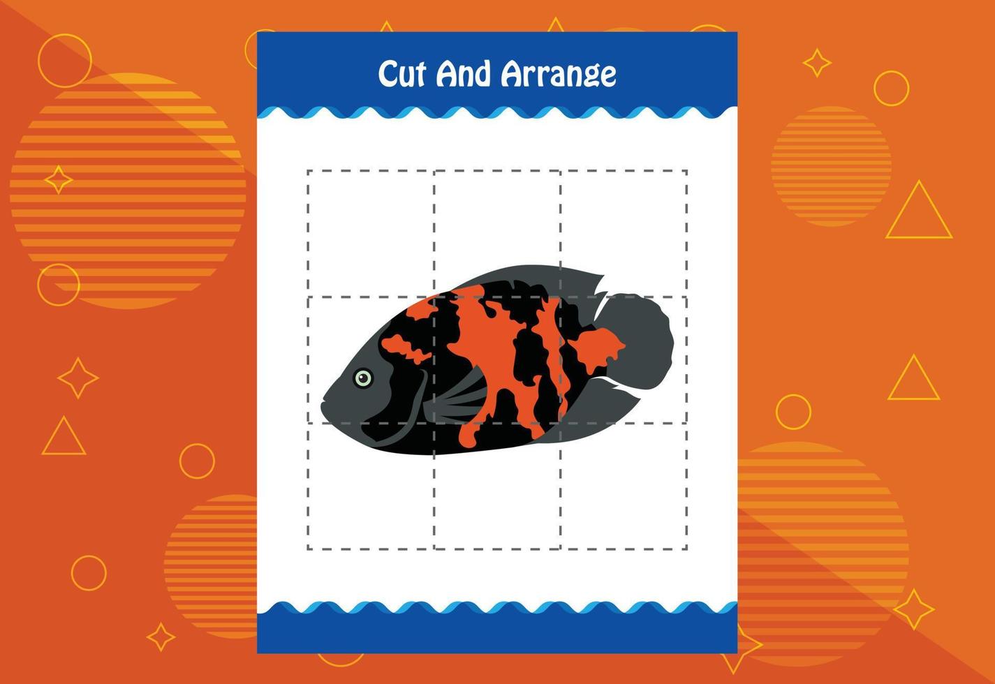 Cut and arrange with a fish worksheet for kids. Educational game for children vector