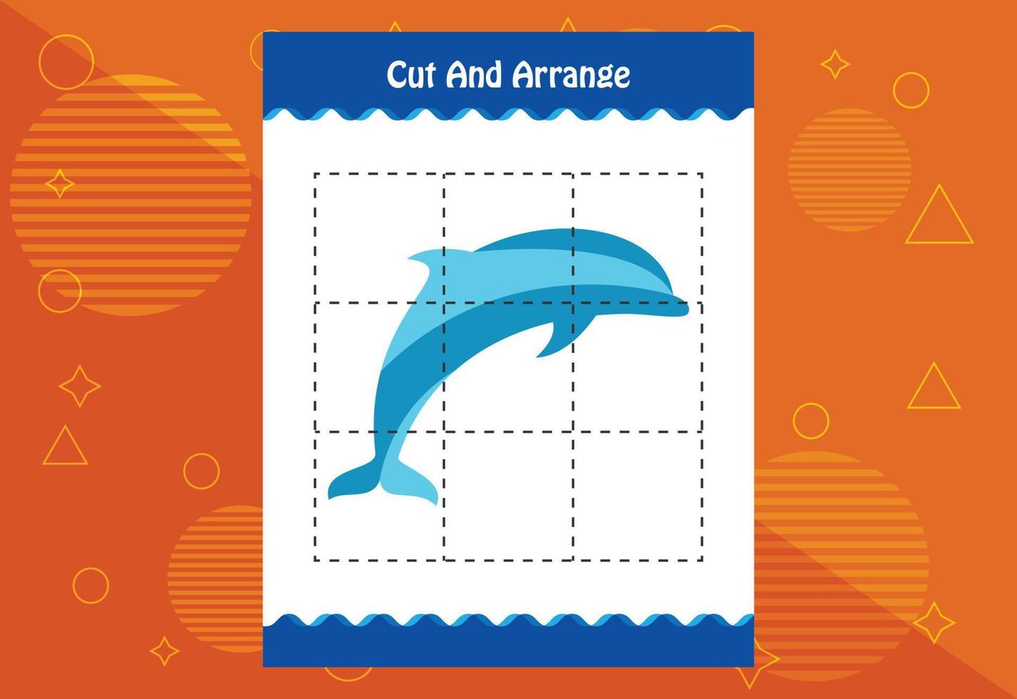 Cut and arrange with a fish worksheet for kids. Educational game for children vector