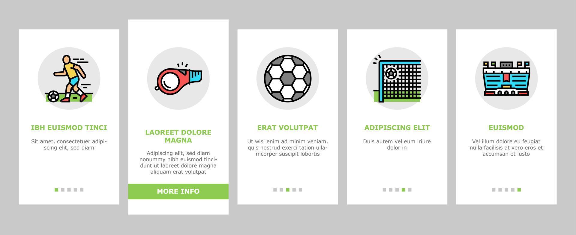 Soccer Team Sport Game On Stadium Onboarding Icons Set Vector