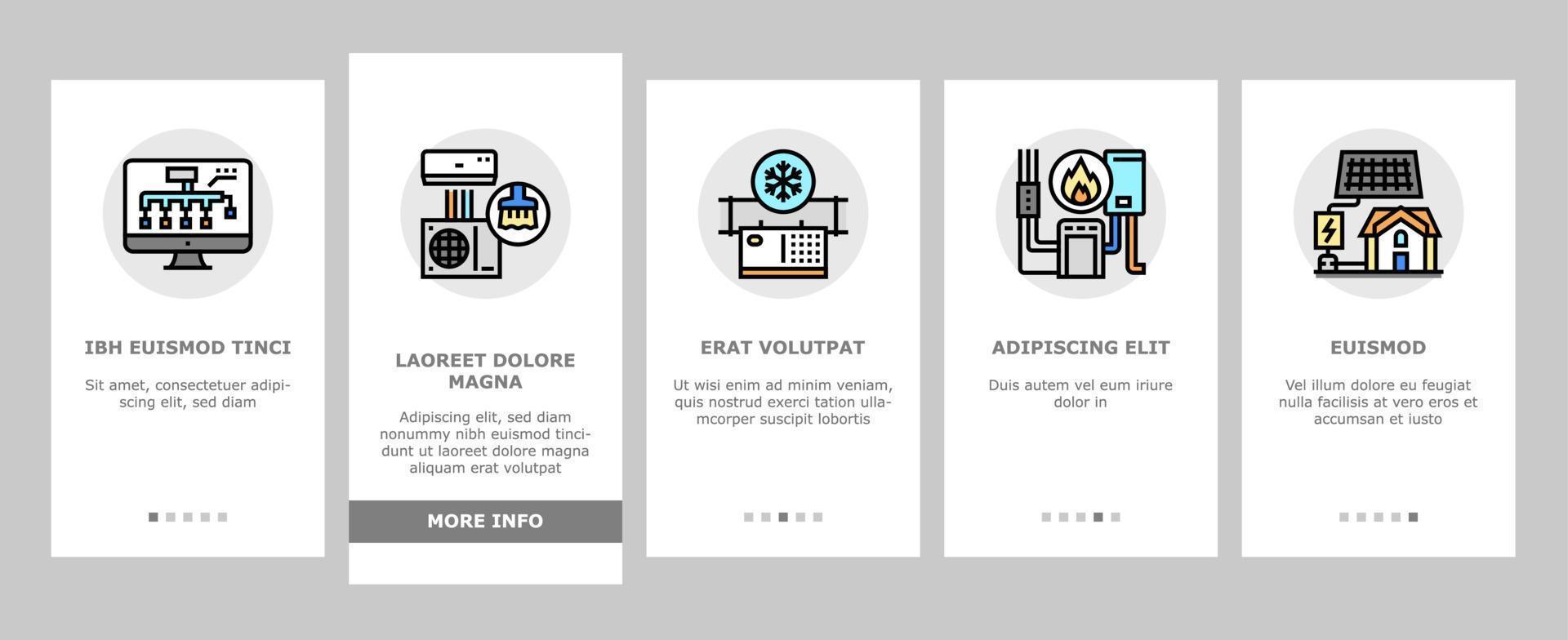 conjunto de iconos de incorporación de electrónica del sistema de acondicionamiento vector