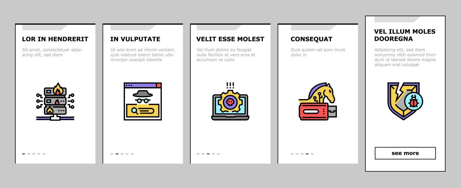 Cyber Security System Technology Onboarding Icons Set Vector