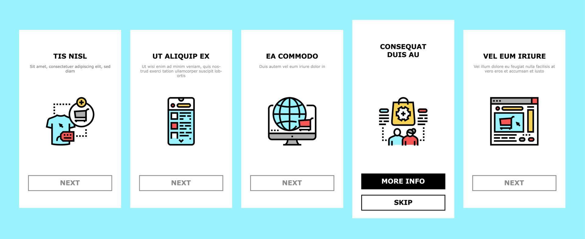 Ecommerce And Online Shopping Onboarding Icons Set Vector