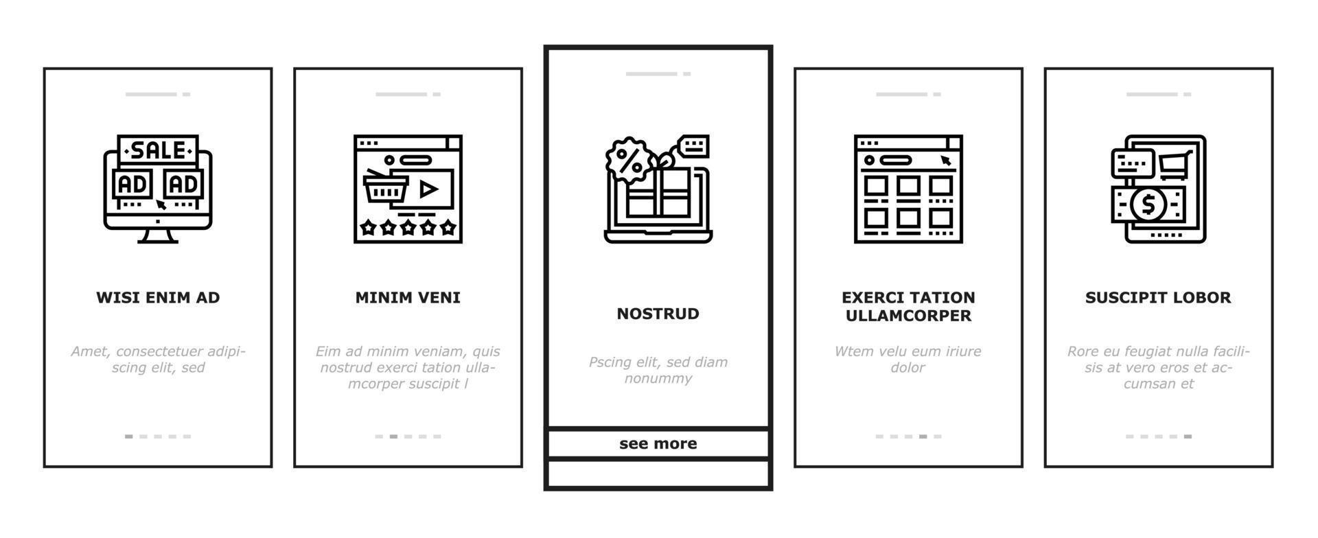 Ecommerce And Online Shopping Onboarding Icons Set Vector