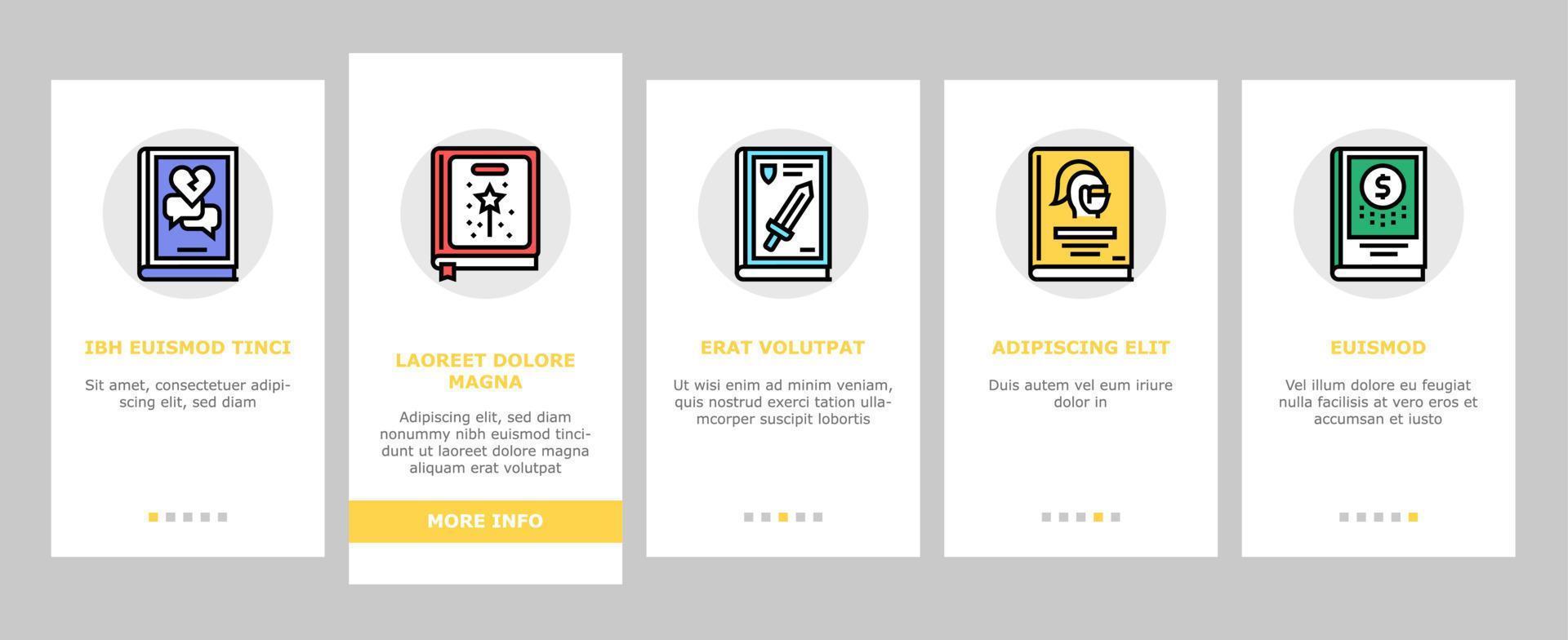 Literary Genres Books Onboarding Icons Set Vector