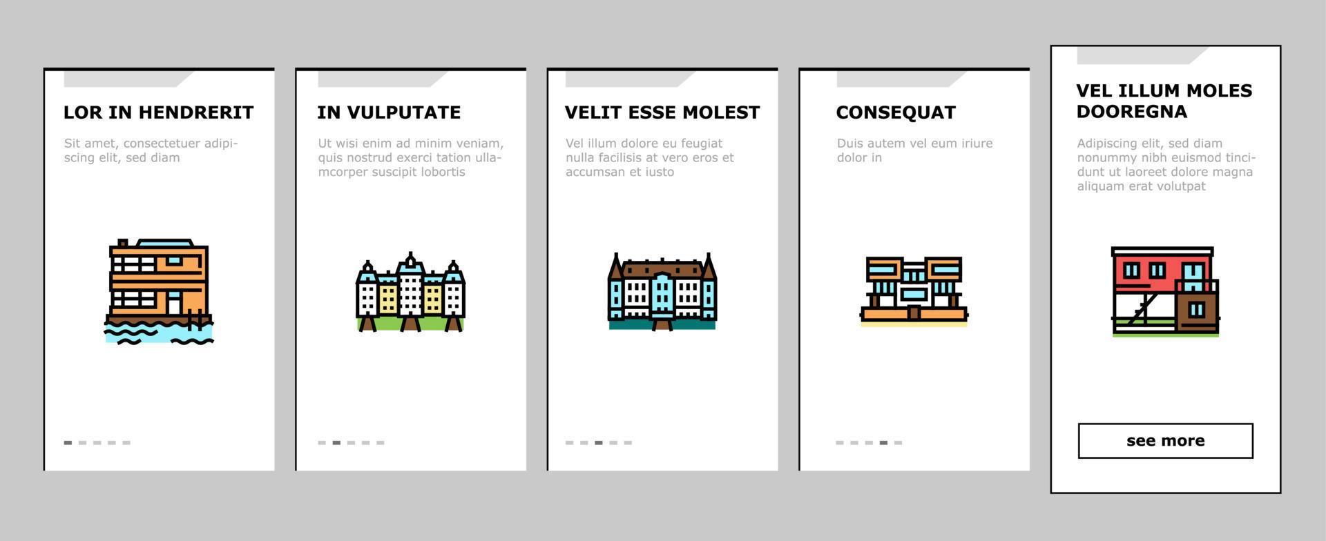 House Constructions Onboarding Icons Set Vector