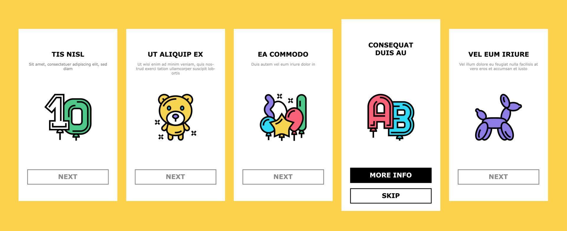 Balloon Decoration Onboarding Icons Set Vector