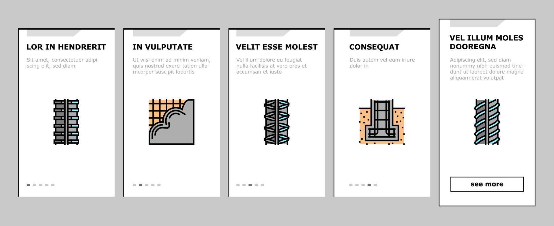 Rebar Construction Onboarding Icons Set Vector