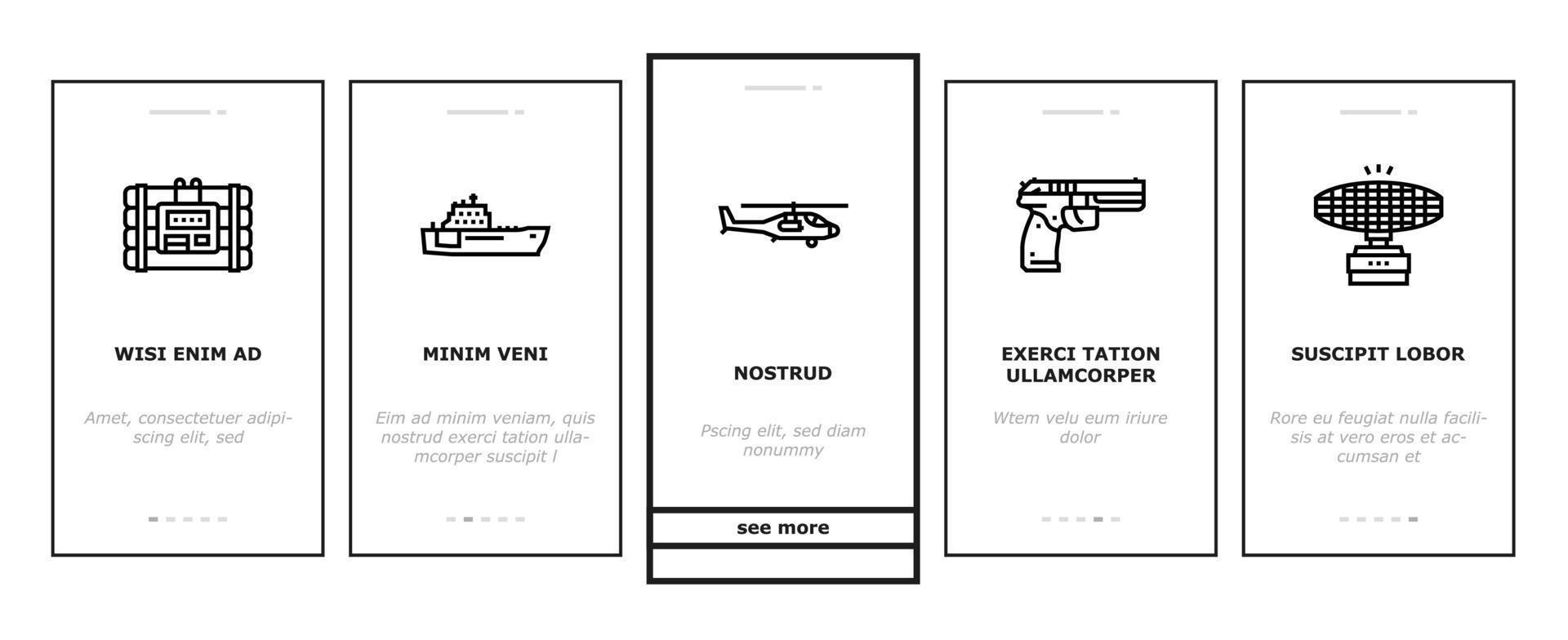 conjunto de iconos de incorporación de soldado del ejército y técnicas de guerra vector