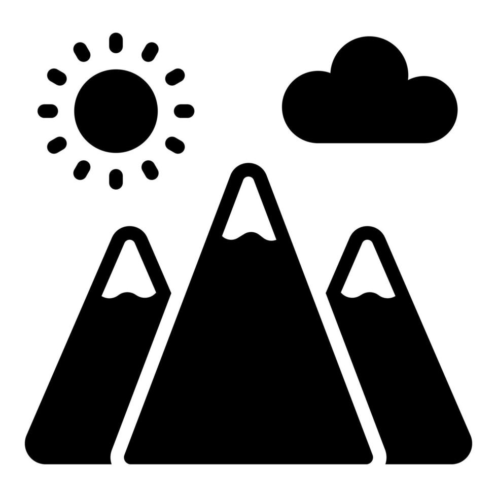 estilo de glifo de icono de vector de vista de montaña para web y móvil.