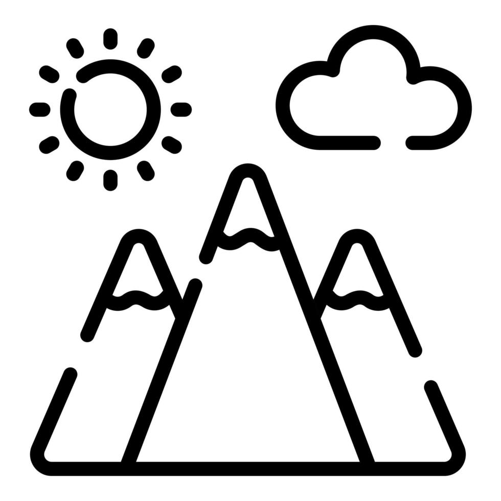 estilo de línea delgada de icono de vector de vista de montaña para web y móvil.