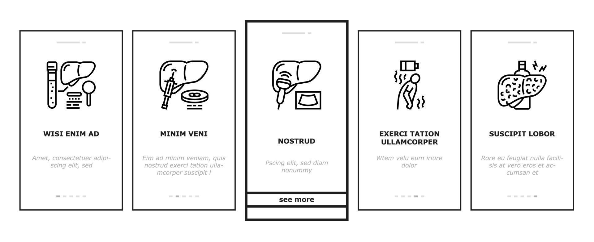 Hepatitis Liver Health Problem Onboarding Icons Set Vector