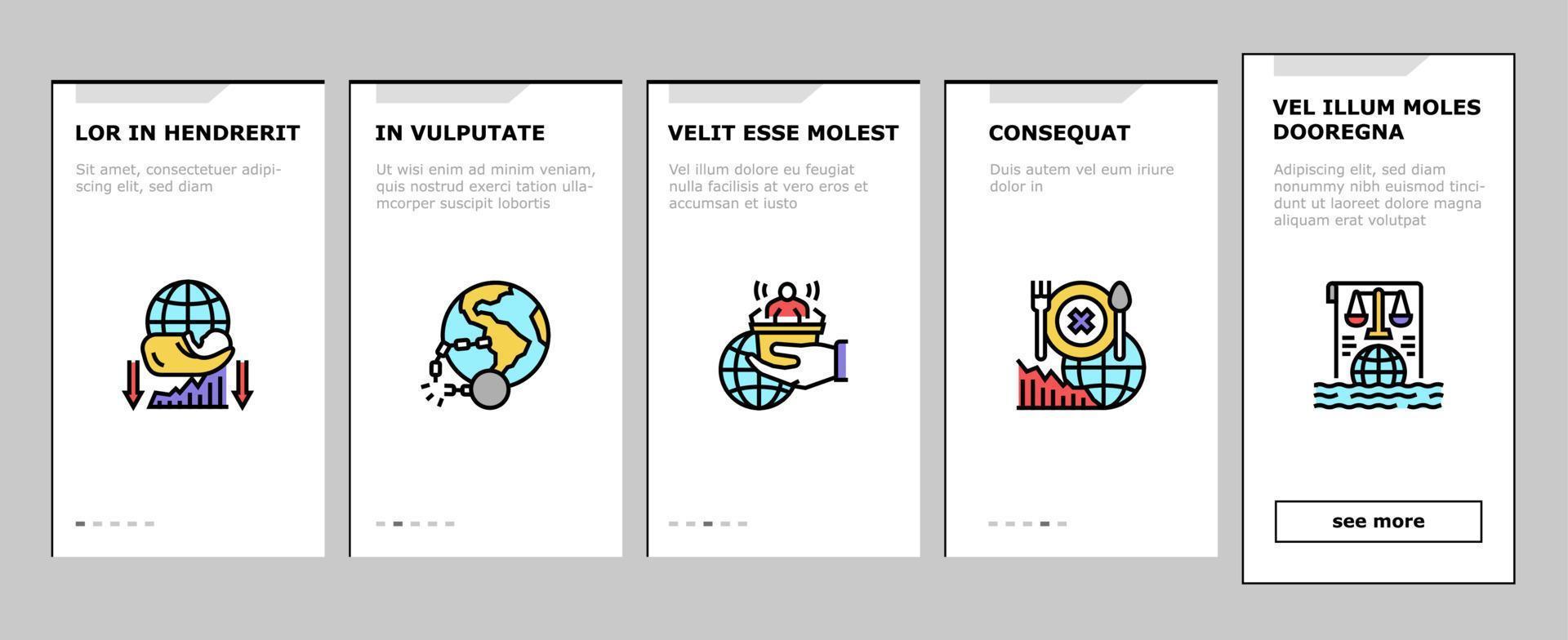 Social Public Problems Worldwide Onboarding Icons Set Vector