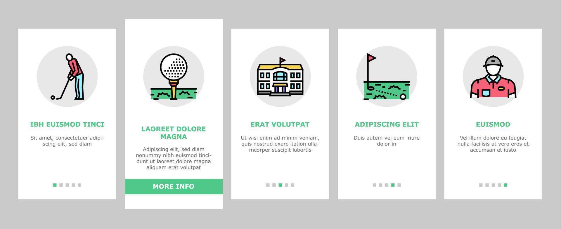 Golf Sportive Game On Playground Onboarding Icons Set Vector