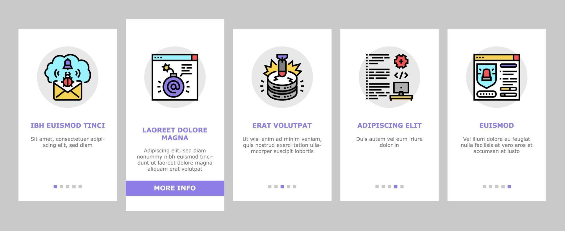 Cyber Security System Technology Onboarding Icons Set Vector