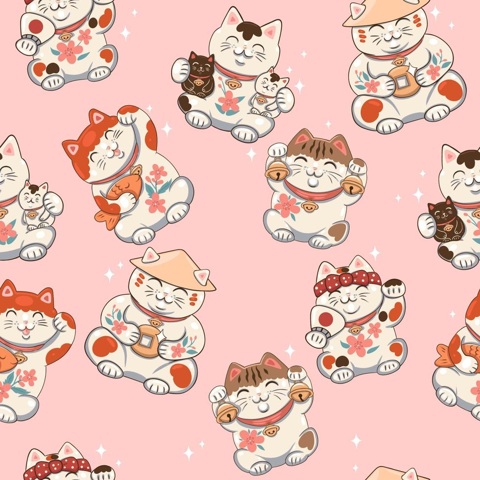 Seamless pattern with Maneki neko.Vector graphics. vector