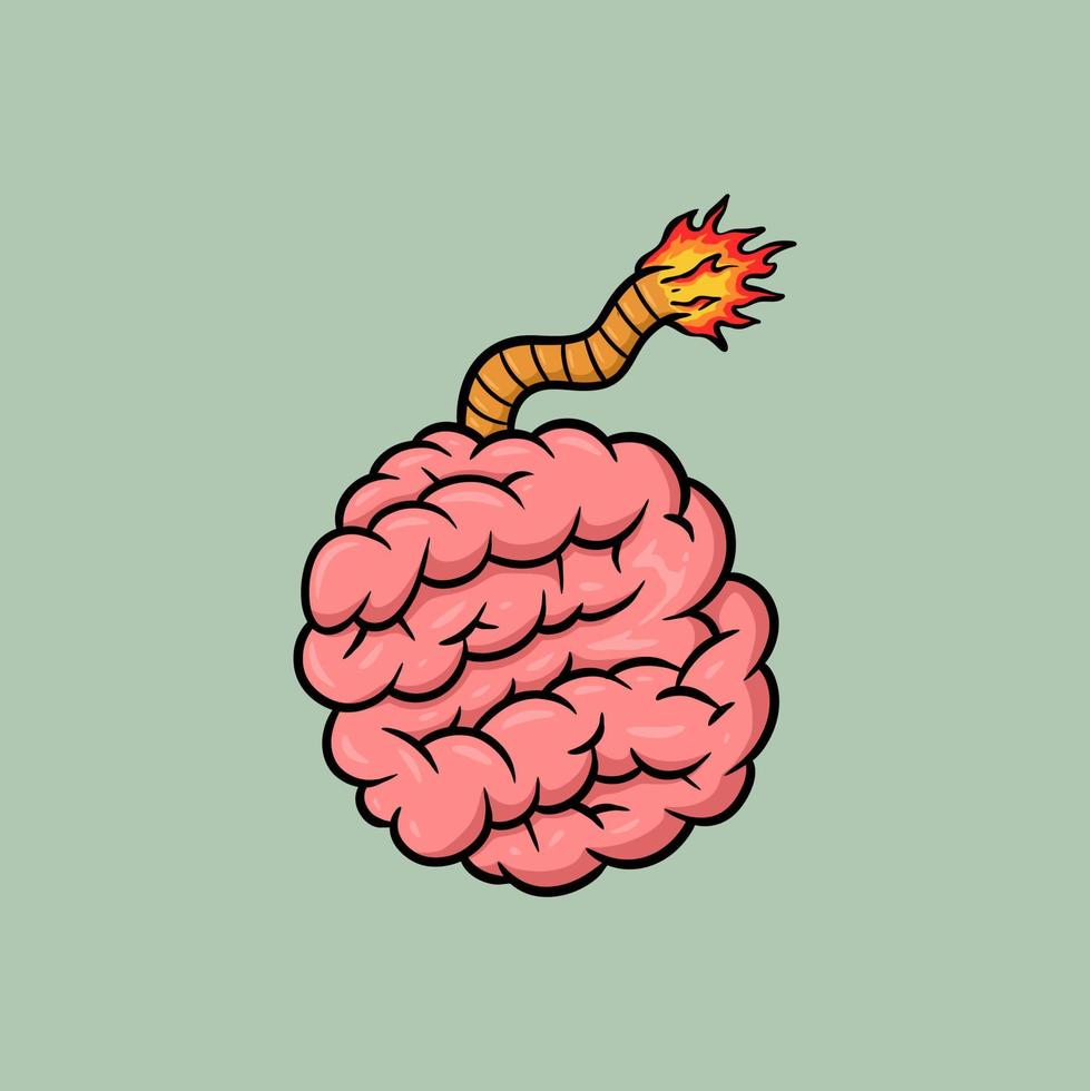Brain shaped bomb Cartoon Vector illustration