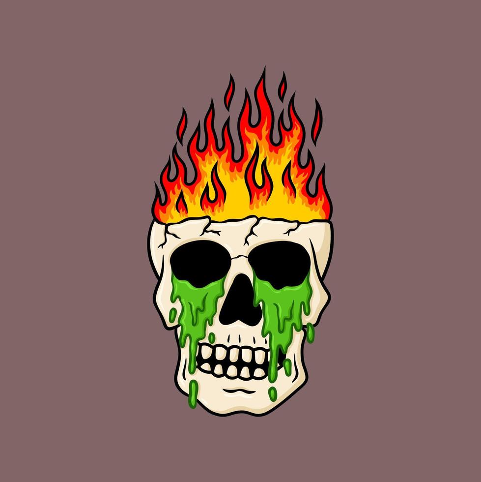 zombie cráneo derritiendo ojos quemando cabeza dibujos animados vector ilustración