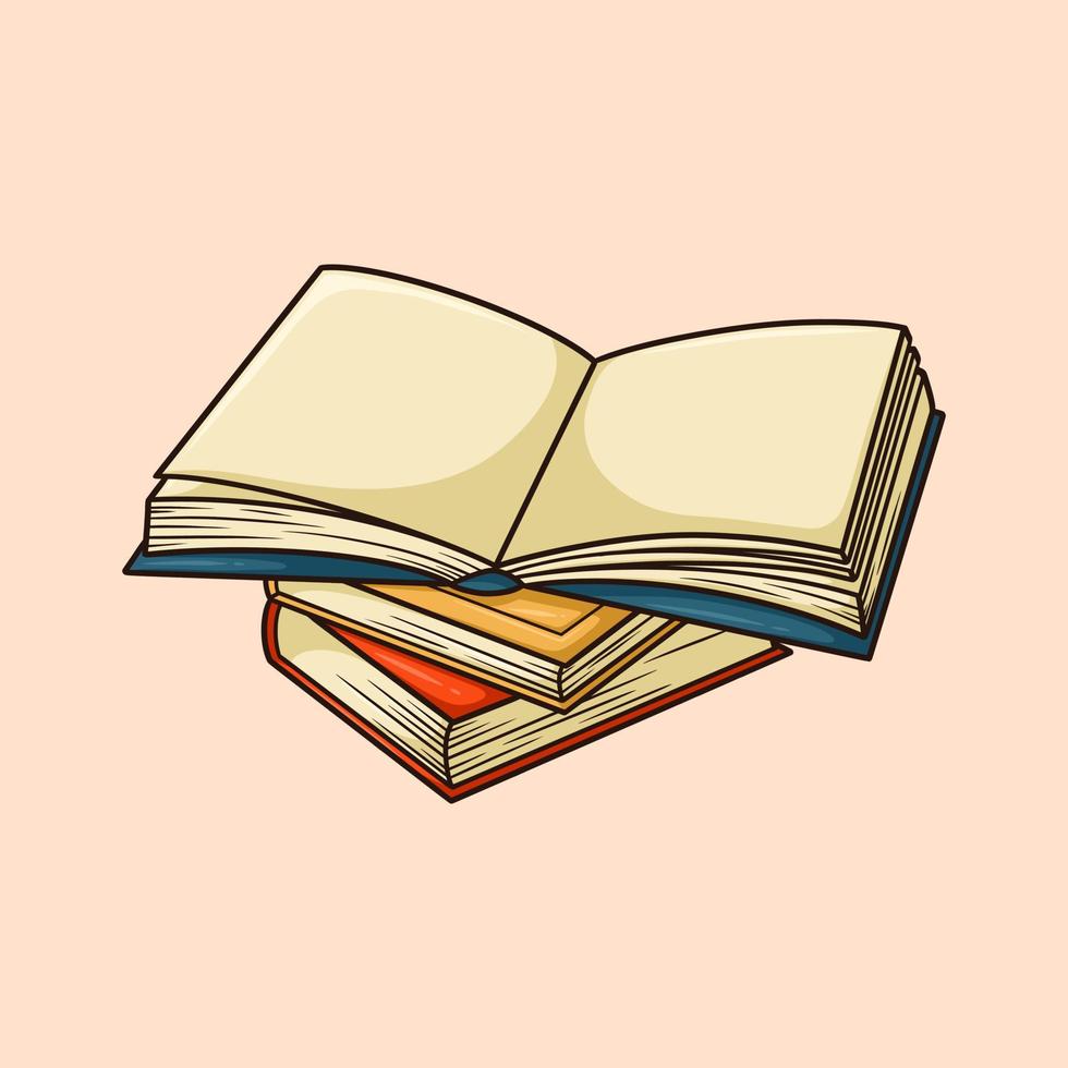 Three books and one open Vector Cartoon Illustration