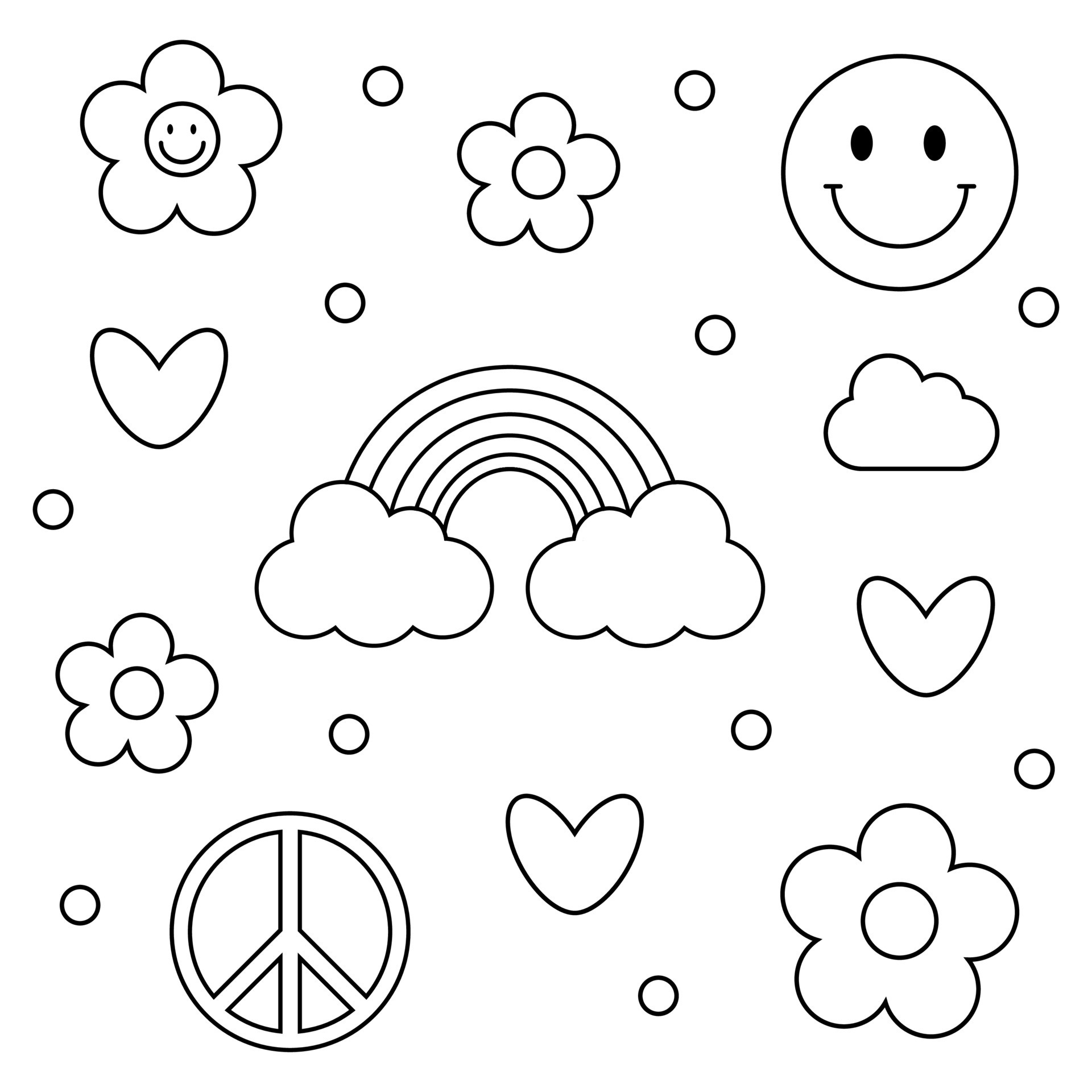 1970 Trippy Groovy Doodle Set Line Daisies Hearts Rainbow Smile 1970 Trippy Groovy Doodle Set Line Daisies Hearts Rainbow Smile