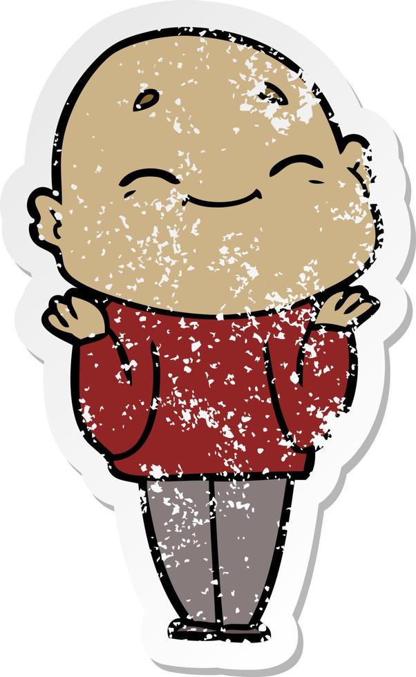 distressed sticker of a happy cartoon bald man vector
