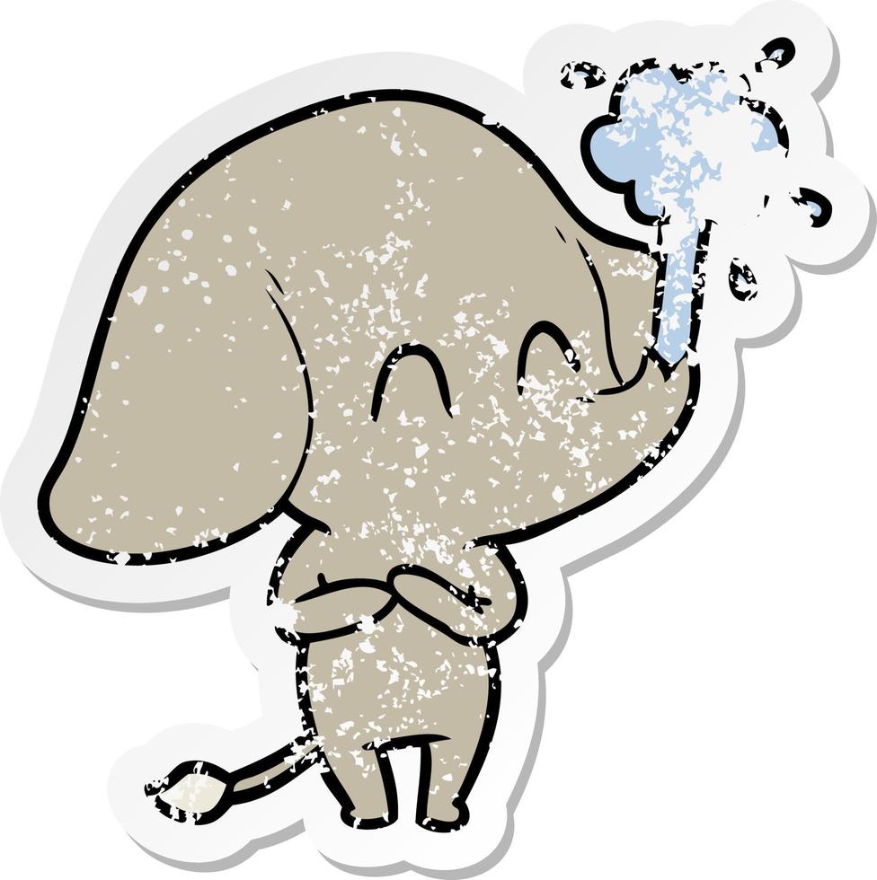 distressed sticker of a cute cartoon elephant spouting water vector