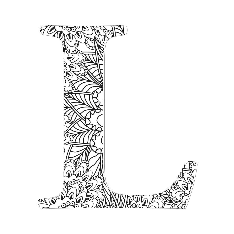 letras antiguas del alfabeto libros para colorear con diseño vectorial de mandala de flores para la actividad de los niños vector