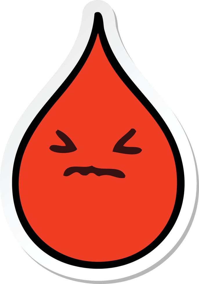 sticker of a quirky hand drawn cartoon emotional blood drop vector