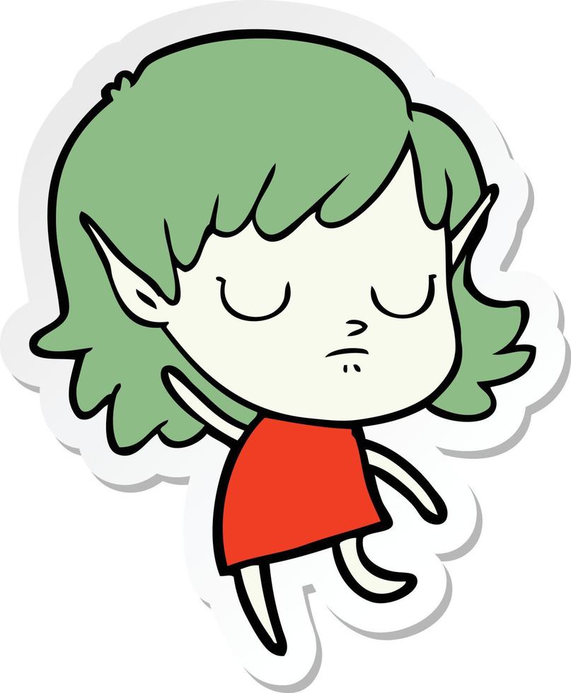 sticker of a cartoon elf girl vector