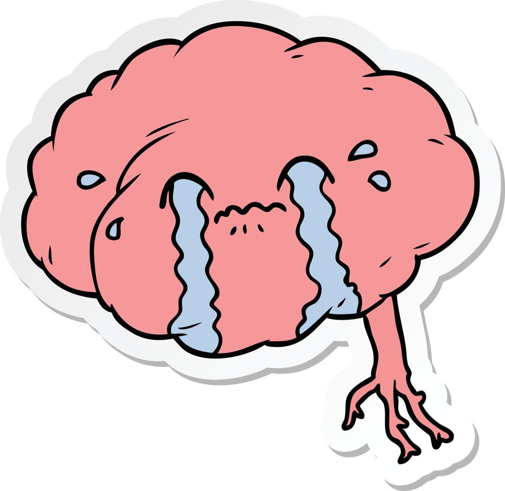 sticker of a cartoon brain with headache vector