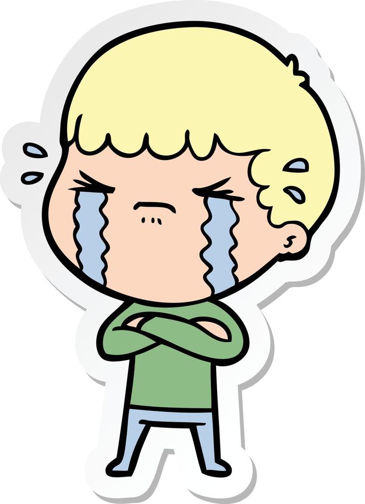 sticker of a cartoon man crying vector