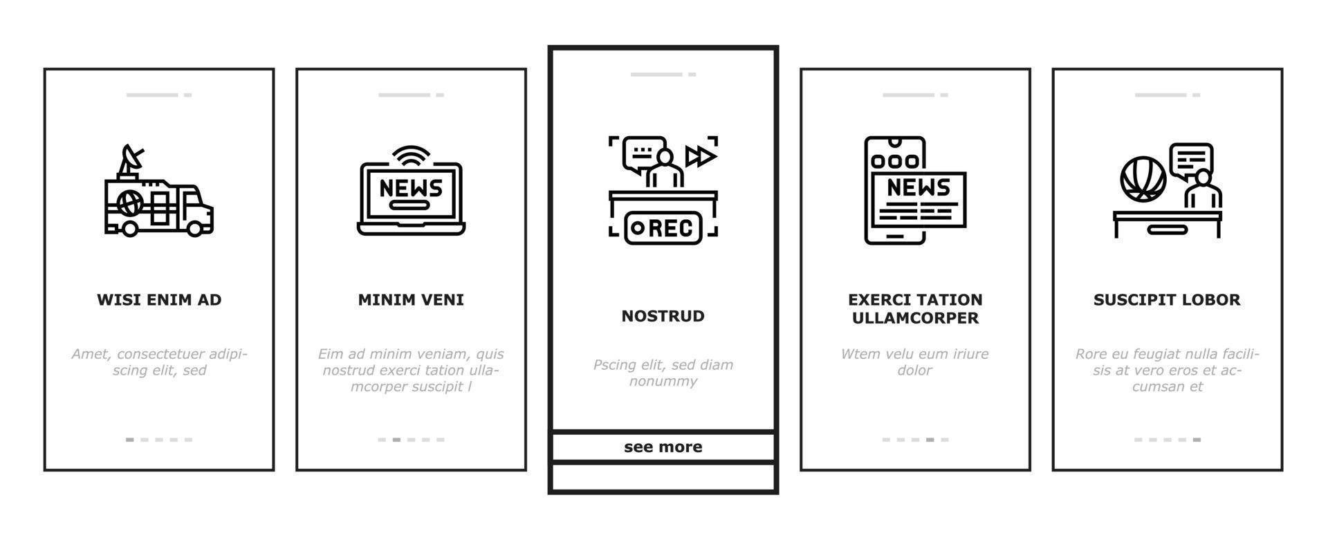 News Broadcasting Onboarding Icons Set Vector