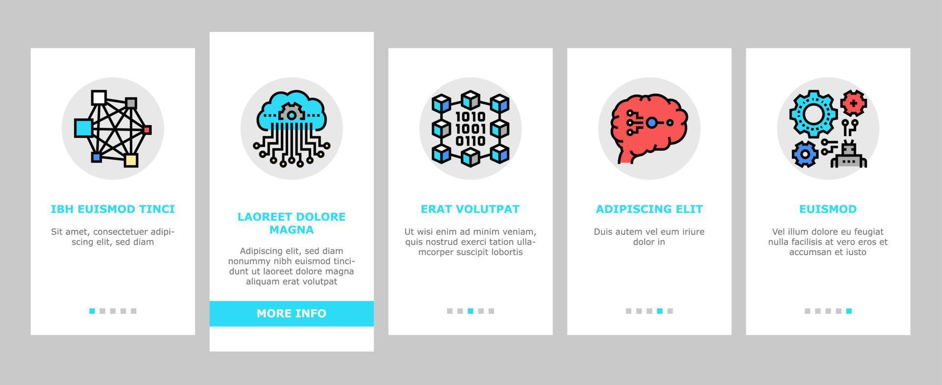 Neural Network And Ai Onboarding Icons Set Vector