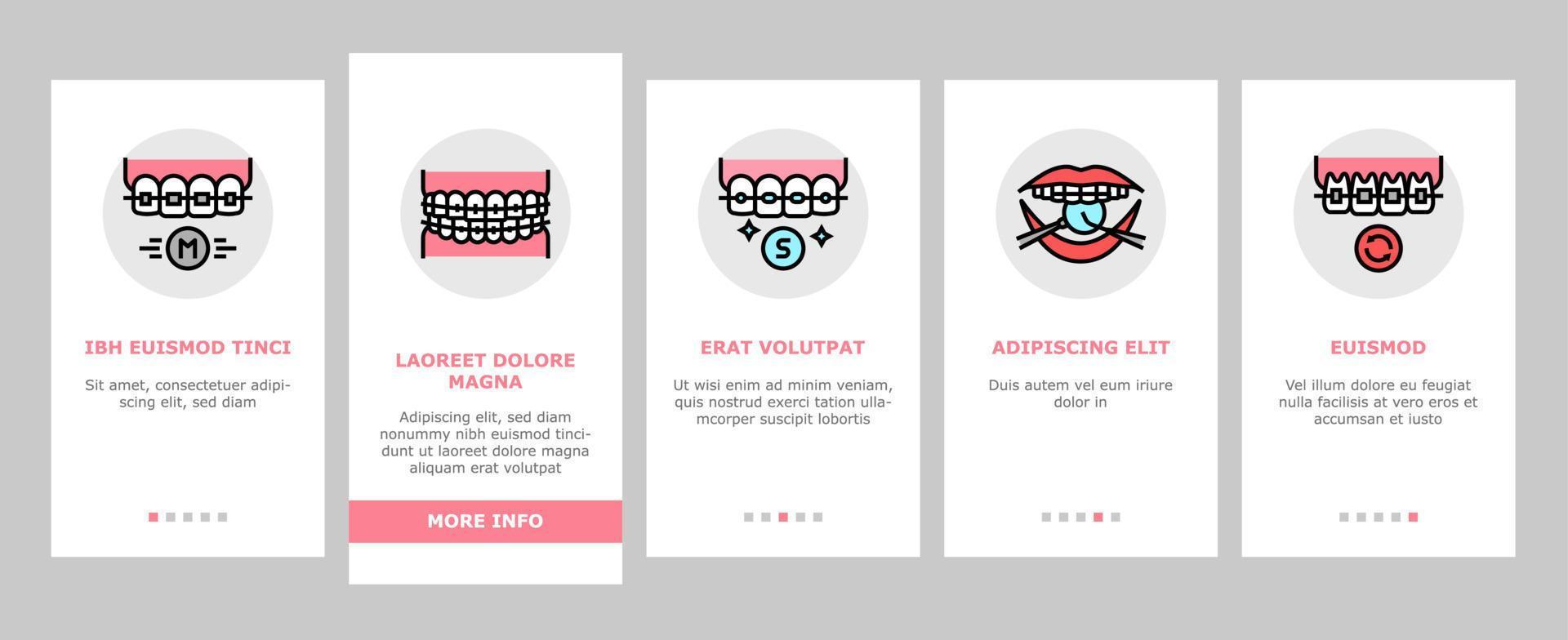 Tooth Braces Accessory Onboarding Icons Set Vector